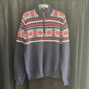 Men's Navy and Red Patterned Sweater